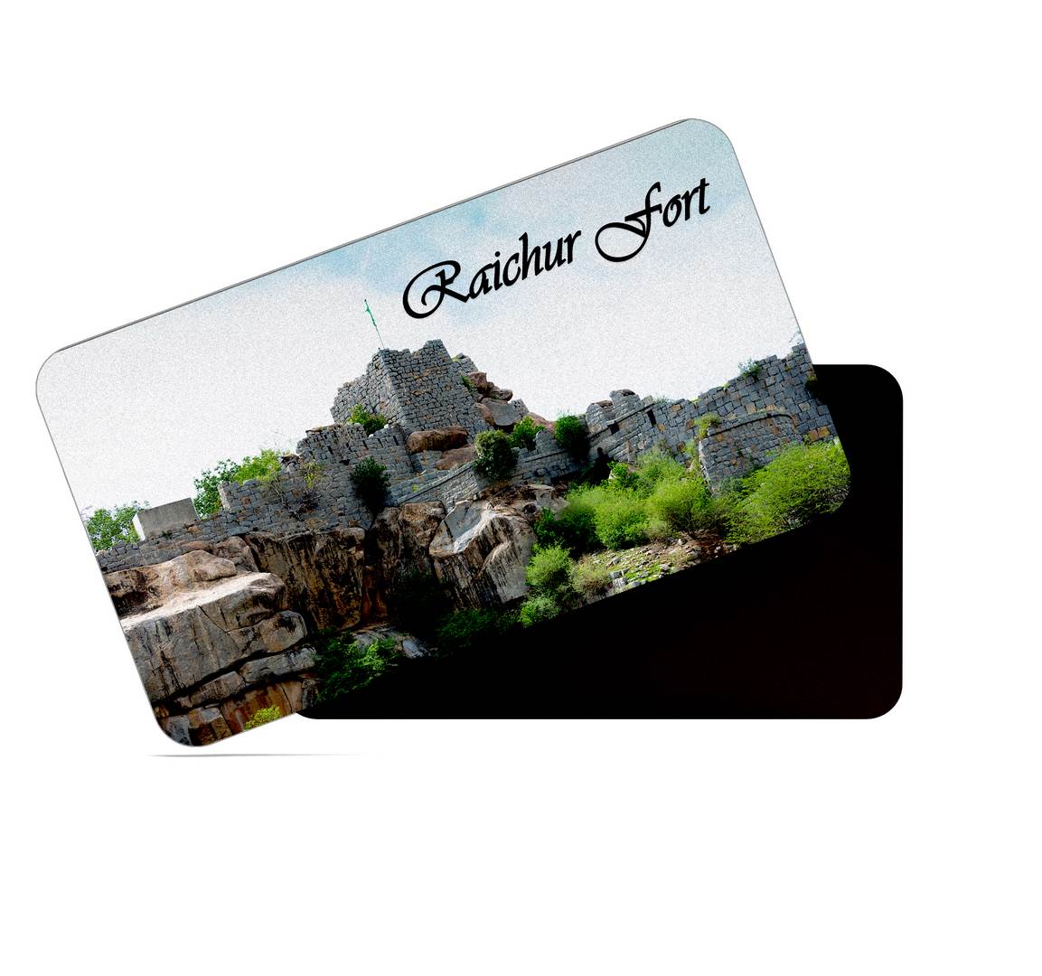 dhcrafts Multicolor Karnataka Raichur Fort Design Rectangular Rubber Matte Finish Fridge Magnet / Magnetic Card Pack of 1 (8.6cm x 5.4cm)